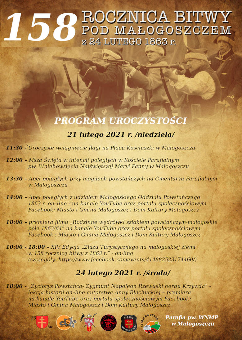 Program tegorocznych obchodów z racji 158. rocznicy Bitwy pod Małogoszczem.