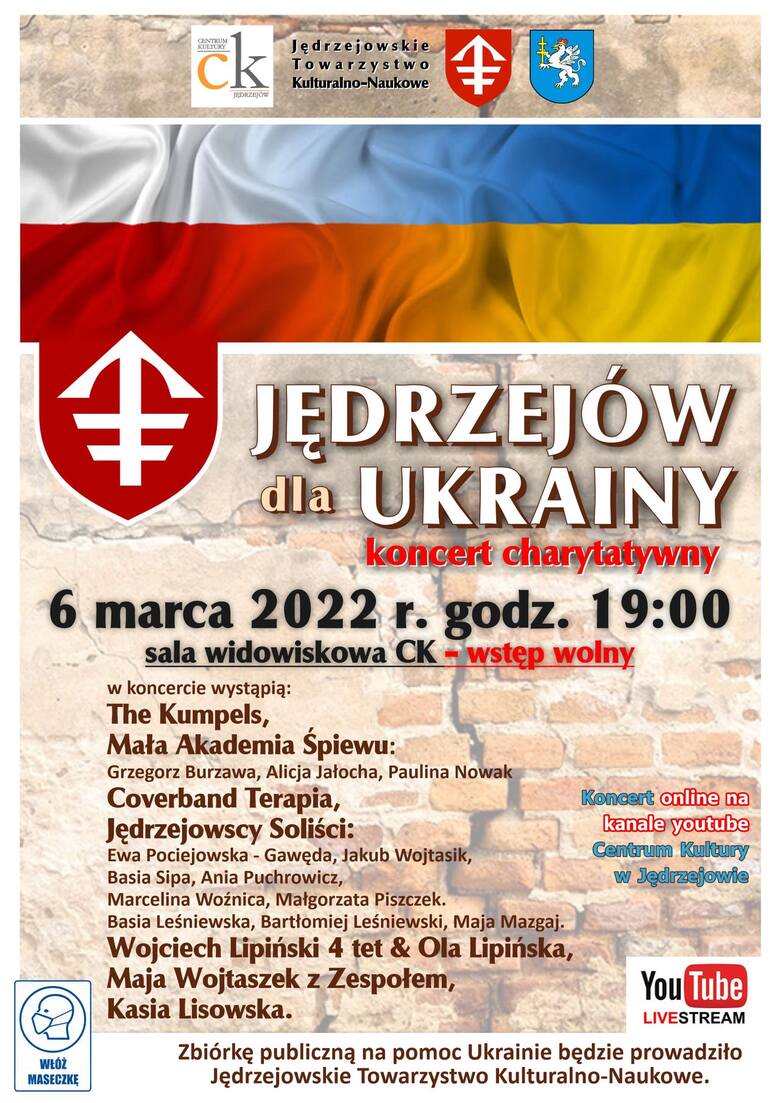 Jędrzejów dla Ukrainy, czyli koncert charytatywny już w najbliższą niedzielę. Będzie zbiórka do puszek i kiermasz ciast