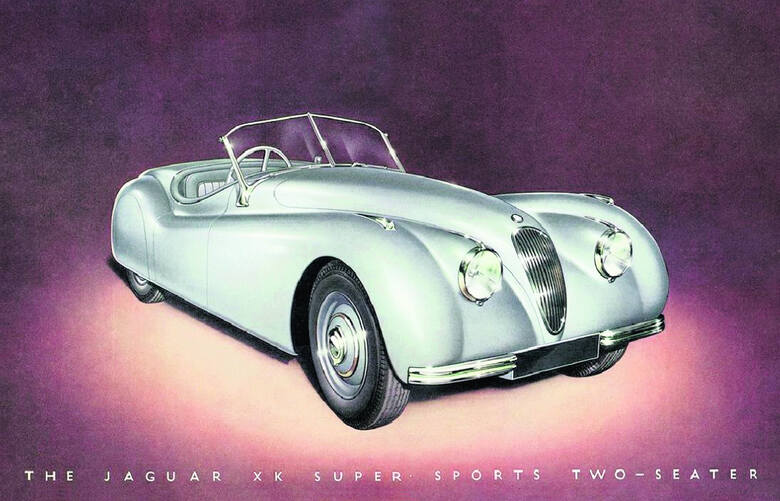 Okładka prospektu Jaguara XK 120 z 1948 r. Auto ma stalowe obręcze  Fot: Jaguar