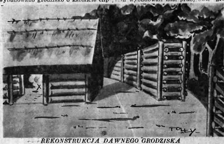 Na koniec rekonstrukcja fragmentu grody w Kamieńcu pod Czarnowem opublikowana w 1937 roku na łamach "Słowa Pomorskiego".
