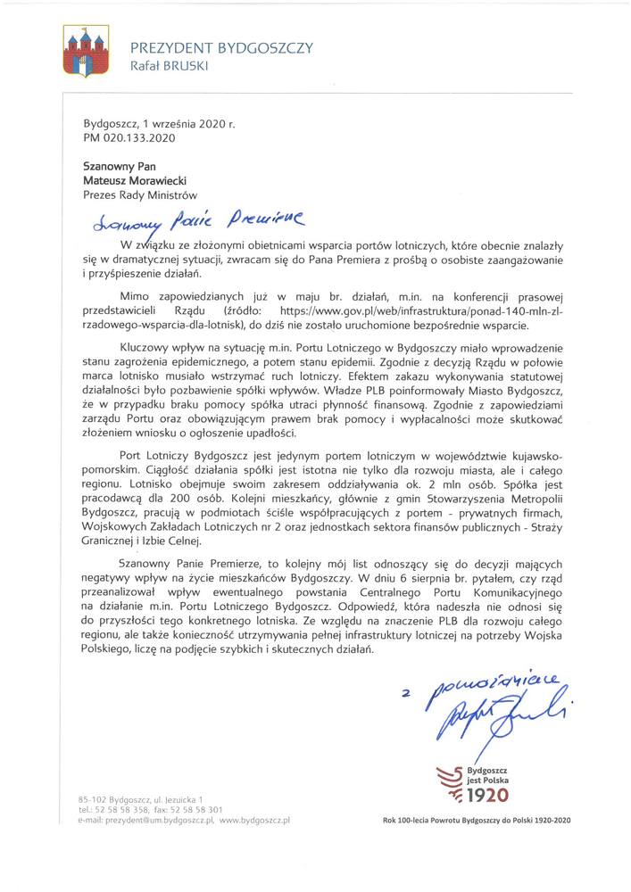 List prezydenta Bruskiego do premiera Morawieckiego