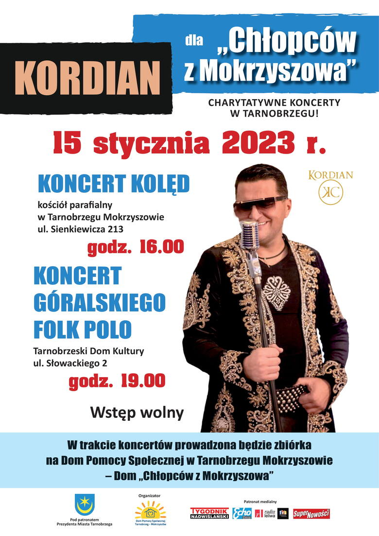Kordian wystąpi w Tarnobrzegu. Dwa charytatywne koncerty 15 stycznia ze zbiórką dla domu 