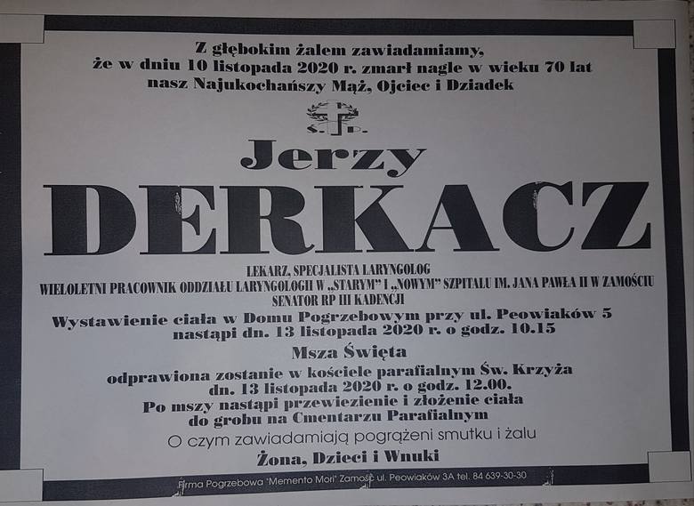 Zmarł dr Jerzy Derkacz, lekarz i były senator RP III kadencji