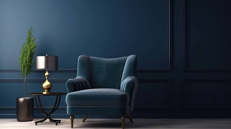 niebieski fotel w salonie