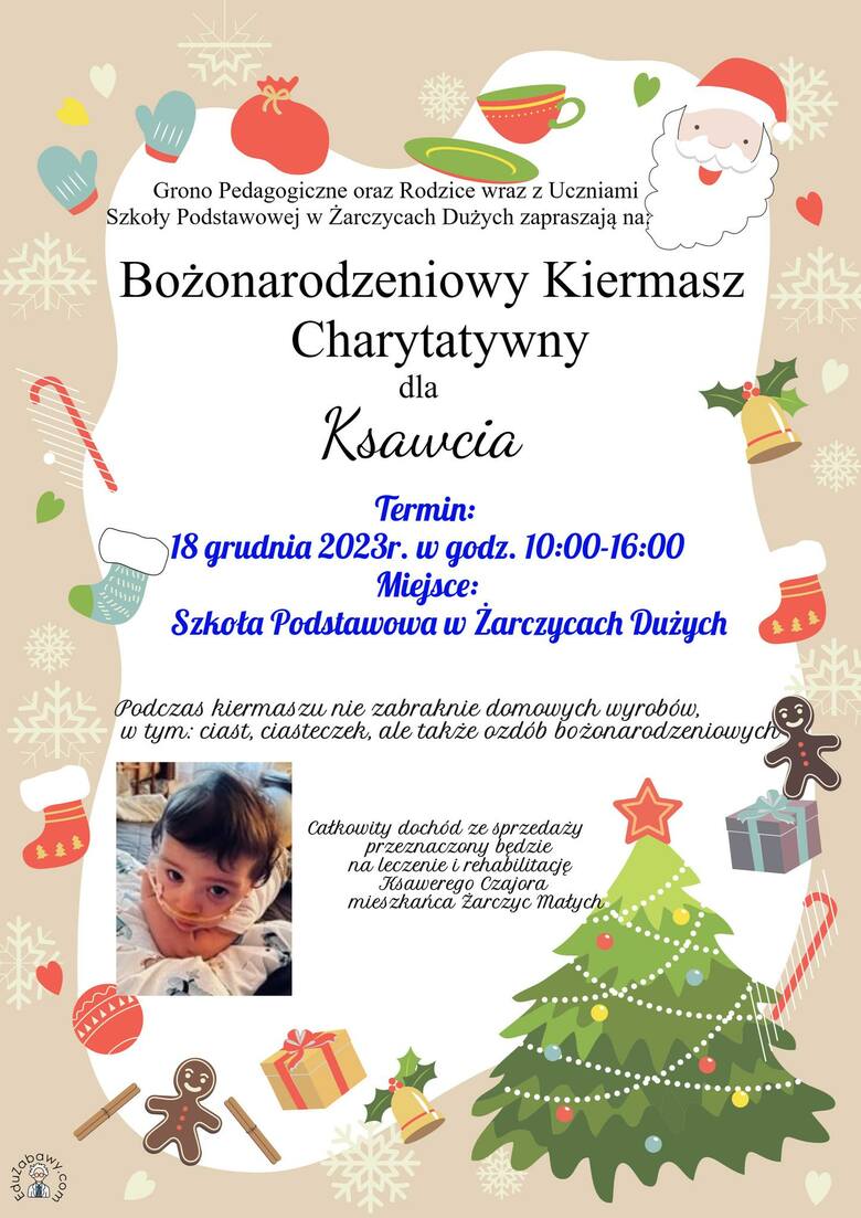 Bożonarodzeniowy kiermasz charytatywny dla Ksawerego Czajora w Żarczycach. Smaczne wypieki na szczytny cel. Każdy może pomóc!