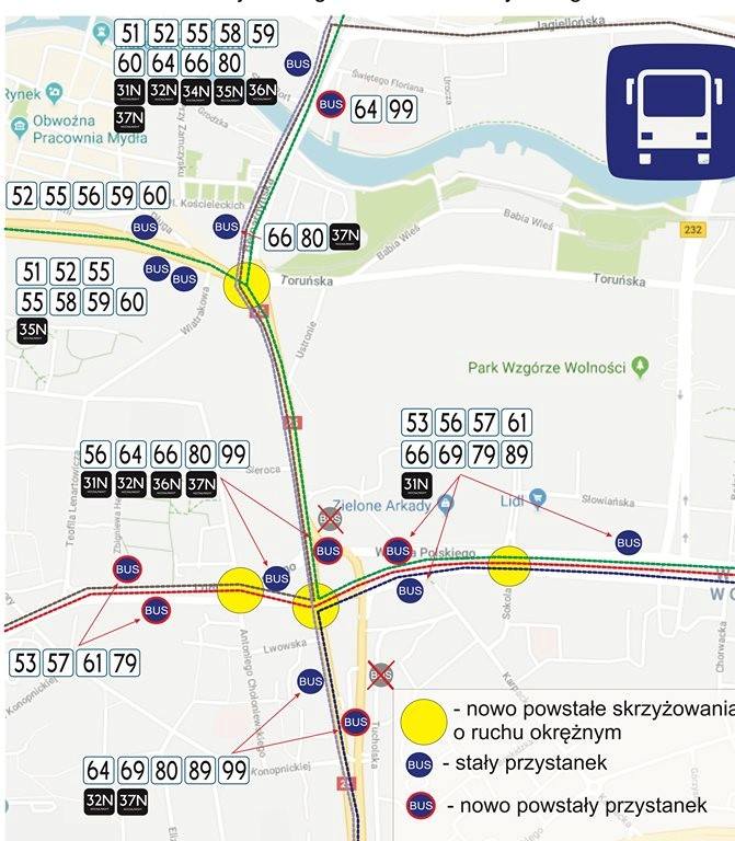 Zmiany w komunikacji miejskiej od 17 maja w związku z przebudową Kujawskiej 