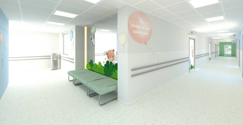 Wizualizacja oddziału dziecięcego w Szpitalu Powiatowym w Oświęcimiu po planowanej przebudowie