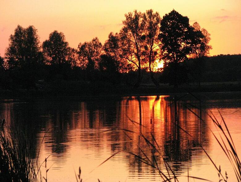Jezioro Wojcieszyckie o zachodzie słońca