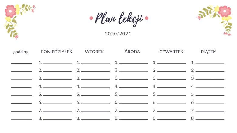 Plan lekcji DO DRUKU dla dzieci i młodzieży 2020/2021. Wzory planów