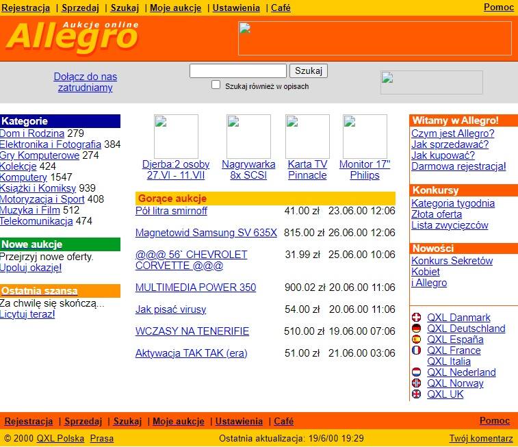 Serwis Allegro oraz Merlin miał być odpowiedzią na amerykańskiego giganta (Amazon). W 2000 roku w sprzedaży było najwięcej komputerów. W ośmiu kategoriach