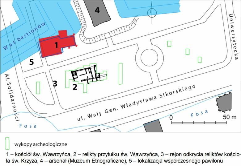 Lokalizację kościoła św. Wawrzyńca ustalił, porównując archiwalne plany, archeolog Bogusz Wasik. Opisał to w Roczniku Toruńskim z 2015 roku.