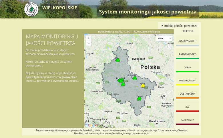 <i>Mapa Monitoringu Jakości Powietrza - http://powietrze.poznan.wios.gov.pl/</i>