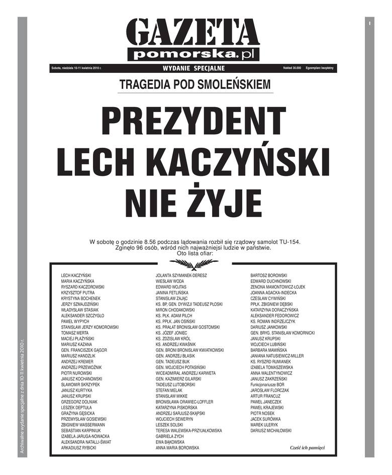Tak "Gazeta Pomorska" informowała o tragedii smoleńskiej.