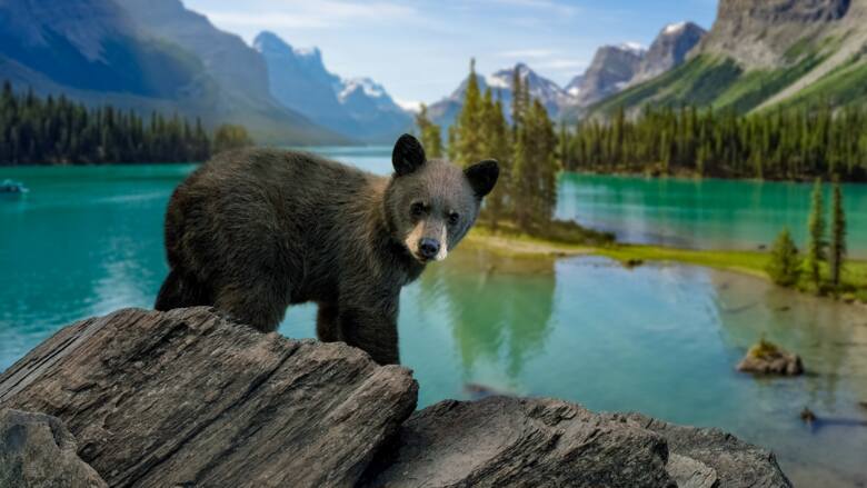Niedźwiedź nad jeziorem Moraine w Kanadzie