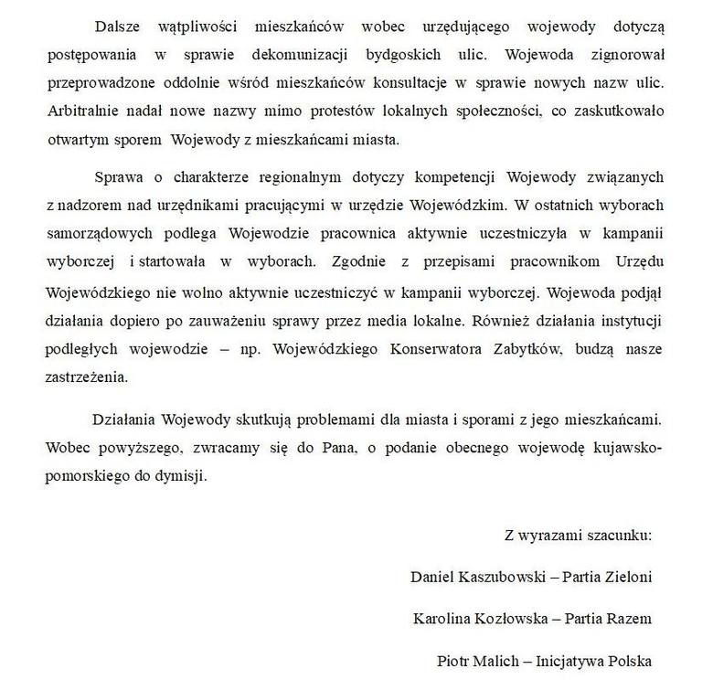 Partia Zieloni, Partia Razem i Inicjatywa Polska chcą odwołania wojewody i piszą list do premiera Morawieckiego