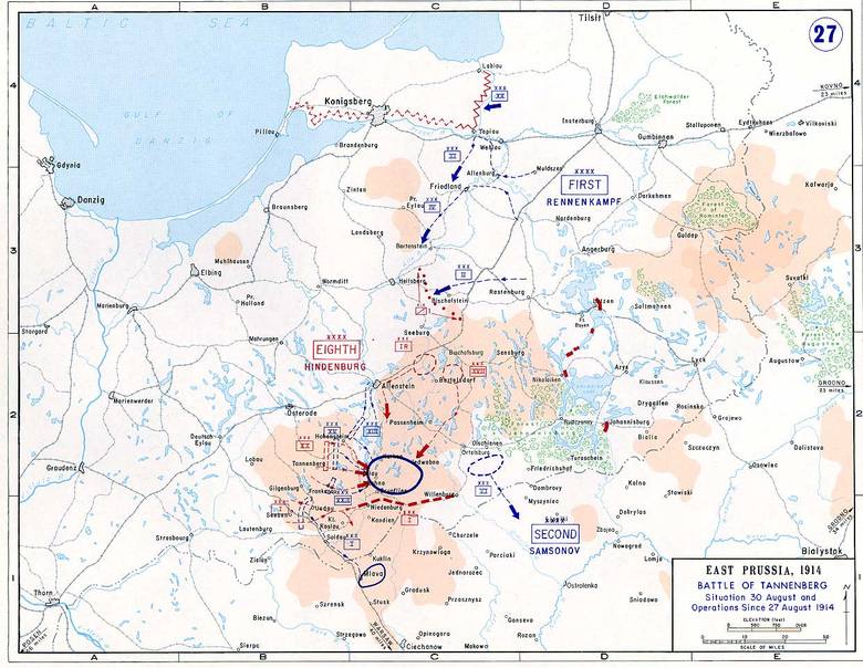 Mapa bitwy pod Tannenbergiem