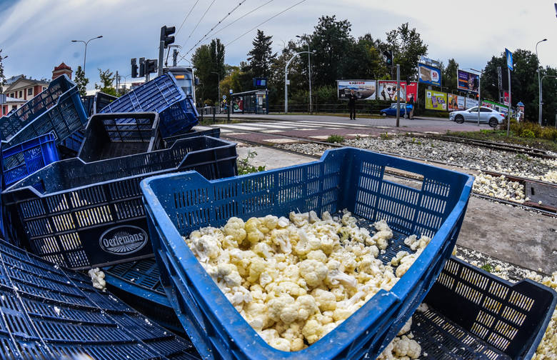 Na rondzie Fordońskim w Bydgoszczy z ciężarówki wysypało się wczoraj pięćdziesiąt skrzynek z kalafiorami.