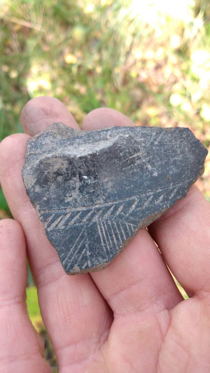Fragment naczynia znaleziony w trakcie prowadzenia badań na stanowisku w Borach Tucholskich