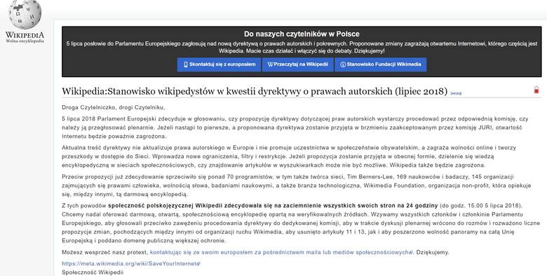 Nie działa Wikipedia w Polsce - takiego odkrycia dokonało wielu internautów, próbujących znaleźć 4 lipca informacje w darmowej encyklopedii internetowej.