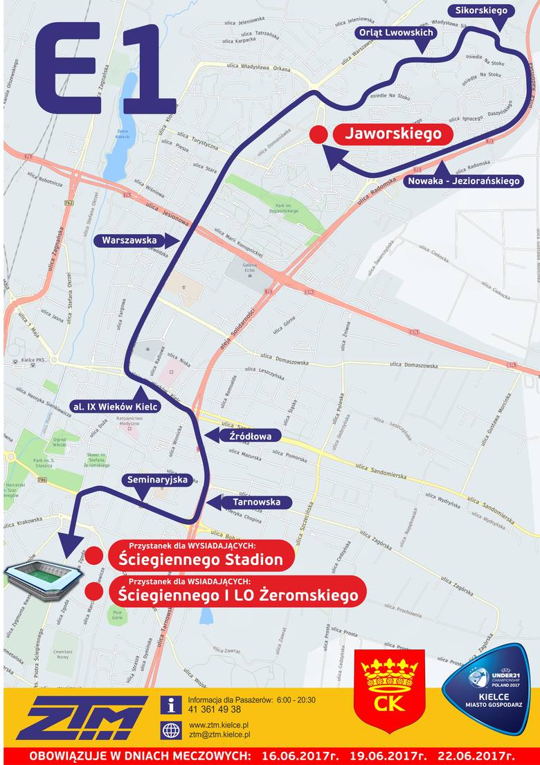 Specjalne autobusy na mecze Euro 2017 w Kielcach