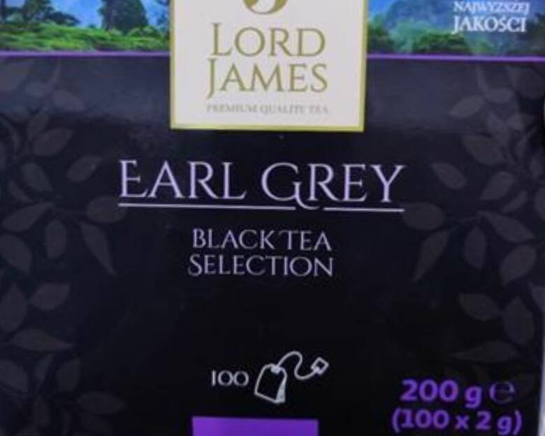 Opakowanie herbaty Lord James (z przodu) wycofanej przez Główny Inspektorat Sanitarny