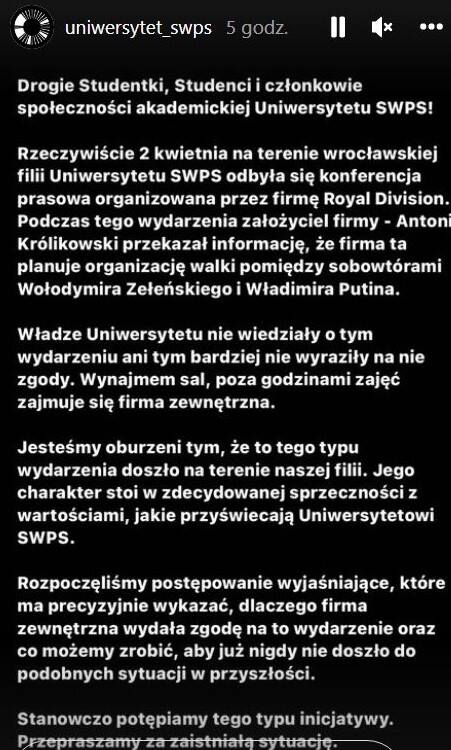 Wstyd, dno! Antoni Królikowski promował na wrocławskiej uczelni walkę sobowtórów Putina i Zełenskiego [FILM, ZDJĘCIA]