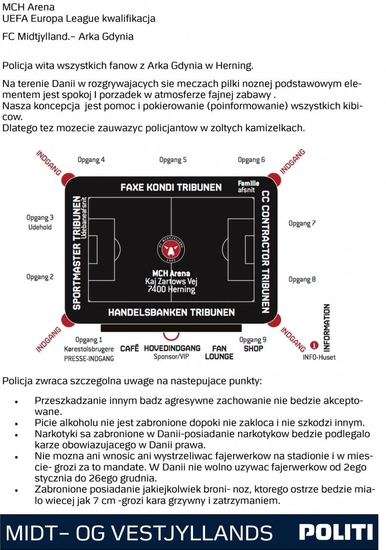 Informacje organizacyjne przed meczem Arki Gdynia z FC Midtjylland