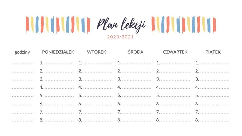 Plan lekcji DO DRUKU dla dzieci i młodzieży 2020/2021. Wzory planów