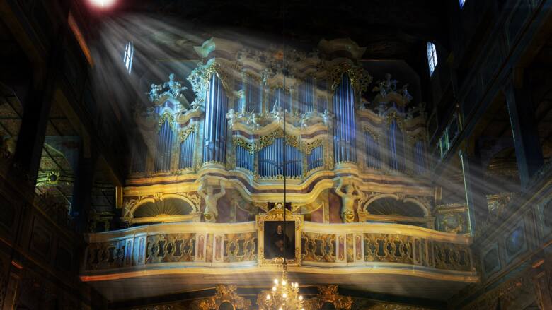 Zbliżenie na organy w kościele pokoju w Świdnicy