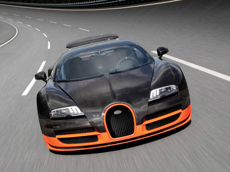 Bugatti Veyron - Sercem pojazdu jest 8-litrowy silnik W16, dostarczający astronomiczne 1200 KM. Veyron to auto, które najlepiej pasuje do jednego z najszybszych