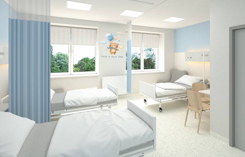 Wizualizacja oddziału dziecięcego w Szpitalu Powiatowym w Oświęcimiu po planowanej przebudowie