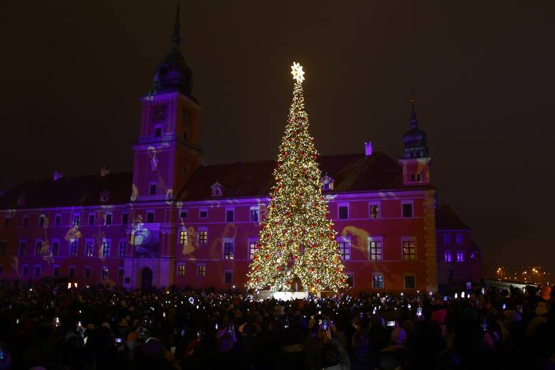 Niezwykle okazała choinka stanęła pl. Zamkowym w Warszawie. Włodarze stolicy przekonują, że umieszczone na drzewku diody LED są energooszczędne.