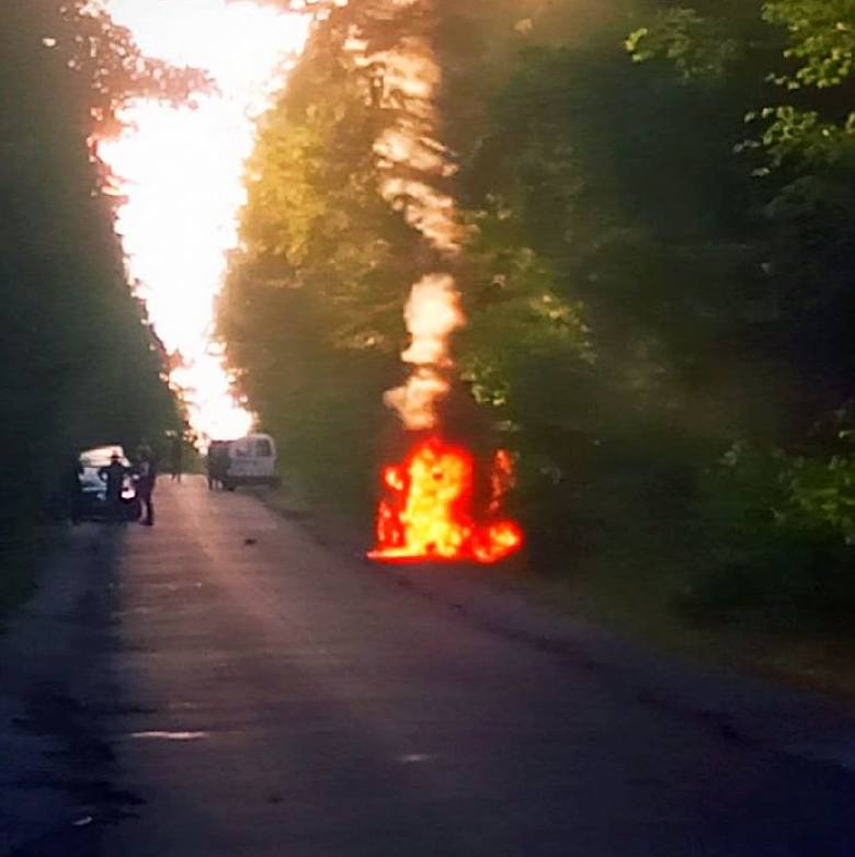 Samochód spłonął po uderzeniu w drzewo na drodze gminnej w Wałowicach [ZDJĘCIA]