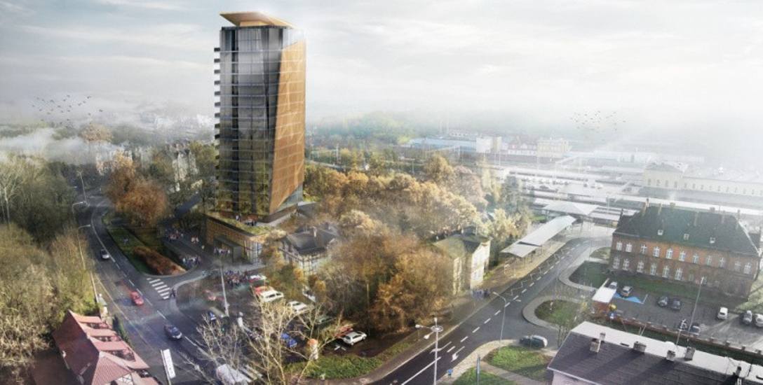 Tak prezentuje się koncepcja Toruń tower, 80-metrowego wieżowca planowanego przy ulicy Dybowskiej, obok Dworca Głównego