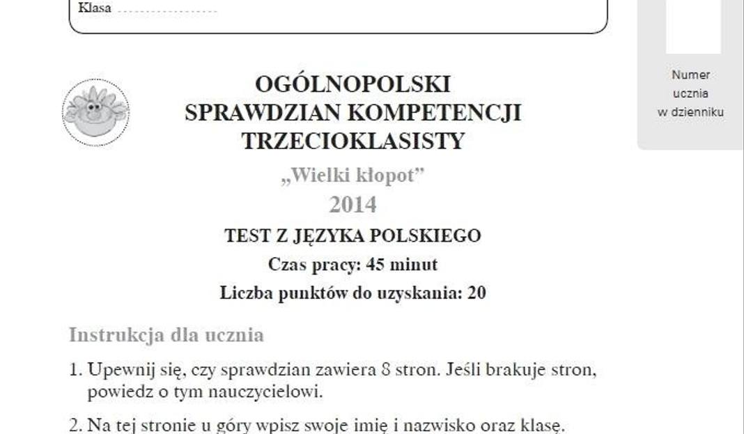 Sprawdzian kompetencji trzecioklasisty 2014: Język polski [ARKUSZE