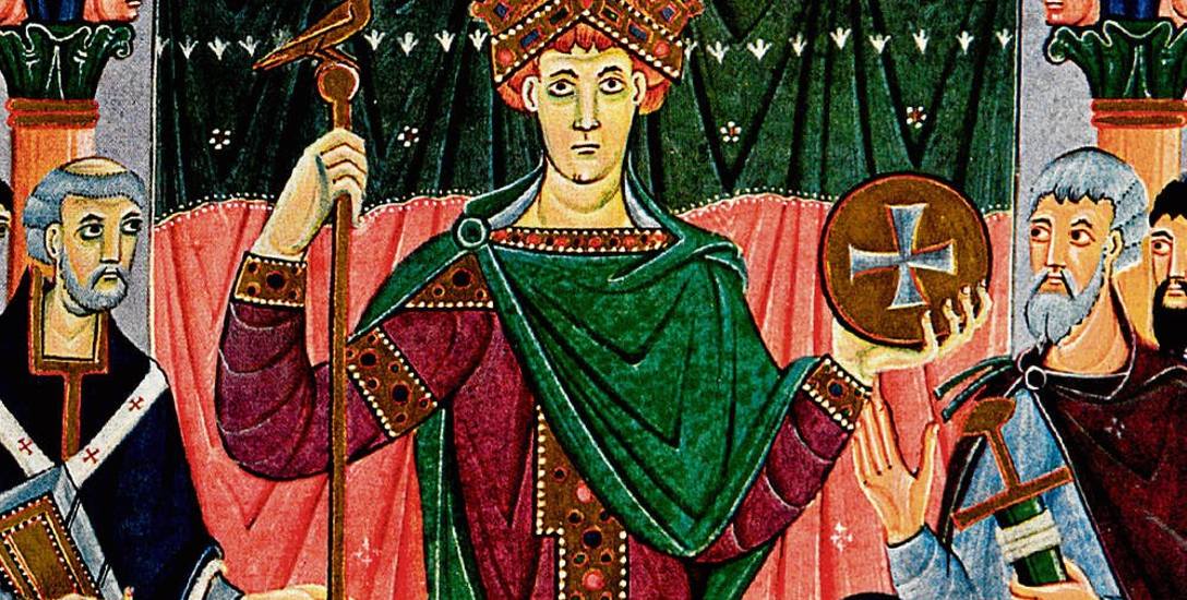 Malarz ze szkoły mistrza Reichenauera, cesarz Otton III na tronie.  Królem Niemiec został jako 3-latek (983 r.), cesarzem - w wieku 16 lat