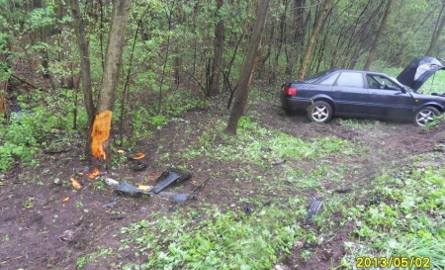 Audi rozbite na drzewie w Falęcinie Starym. 21-letni kierowca w szpitalu