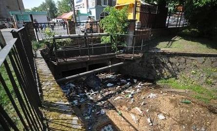 Śmieci w Kłodawce przy wodospadku na ul. Sikorskiego - spłynęły z całego miasta