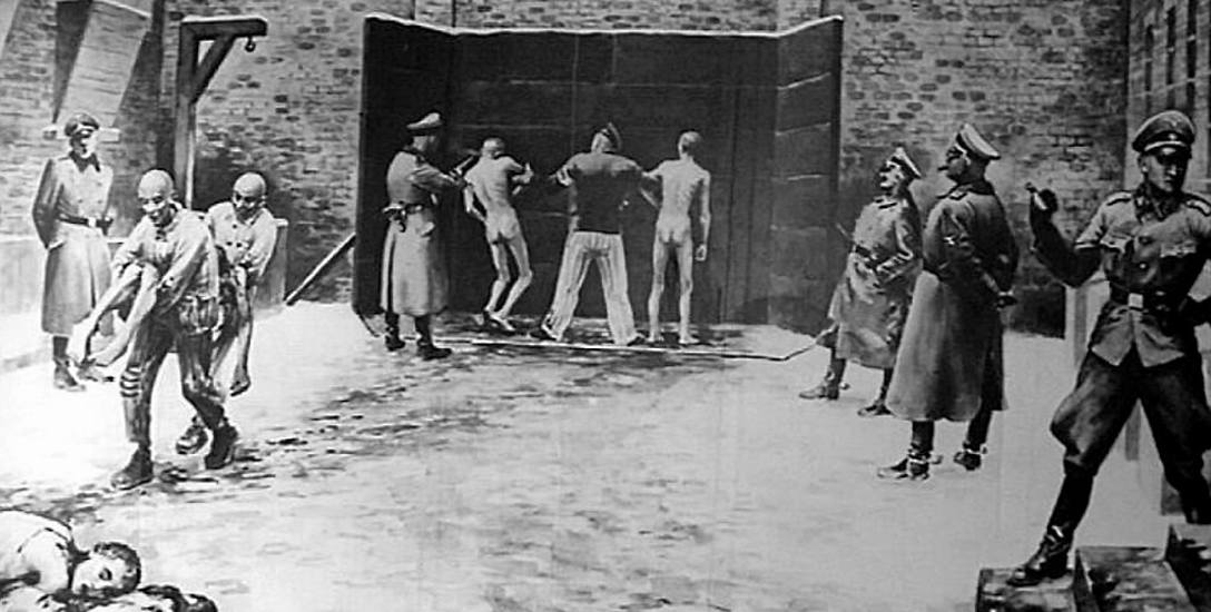 Obraz więźnia KL Auschwitz Władysława Siwka przedstawiający scenę egzekucji pod Ścianą Straceń