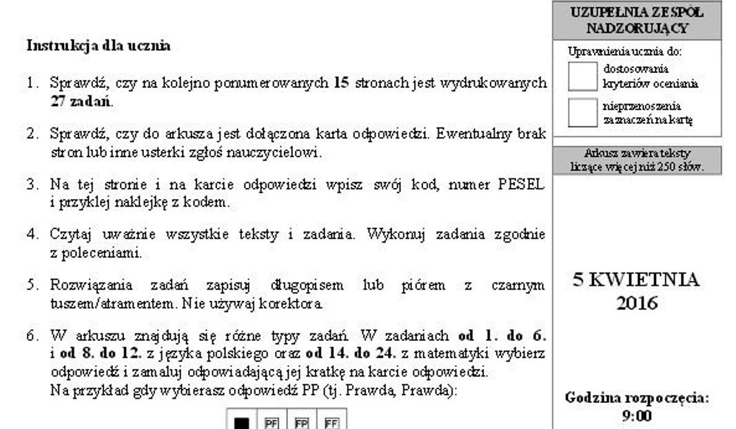 Sprawdzian szóstoklasisty: POLSKI, MATEMATYKA: przypisujemy ARKUSIKI CKE, sum wnet!