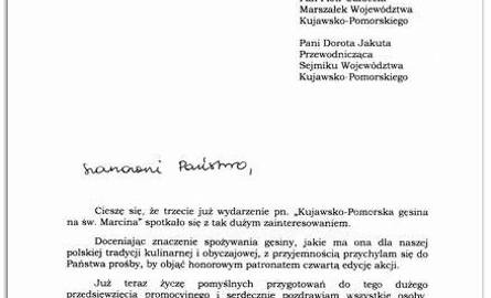 List Anny Komorowskiej do Piotra Całbeckiego, marszałka województwa