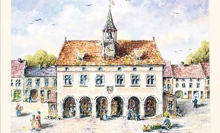 Tak prezentował się drugi koszaliński ratusz zbudowany na środku rynku w 1609 roku (pierwszy spłonął w pożarze). Zaraz po wybudowaniu obradowała w nim