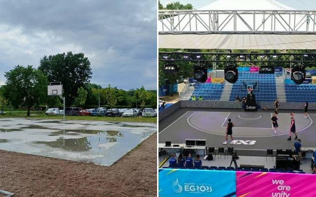 Były trybuny przy boisku do koszykówki w sąsiedztwie Błoń i po igrzyskach zniknęły. Teraz miasto zamierza wybudować nowe
