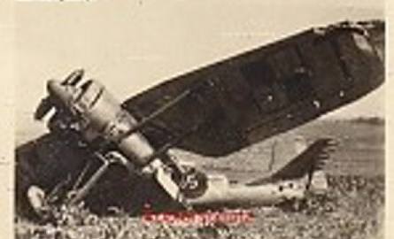 Samolot P11 c kpt pil. Laskowskiego, trafiony przez Niemców nad Grutą.