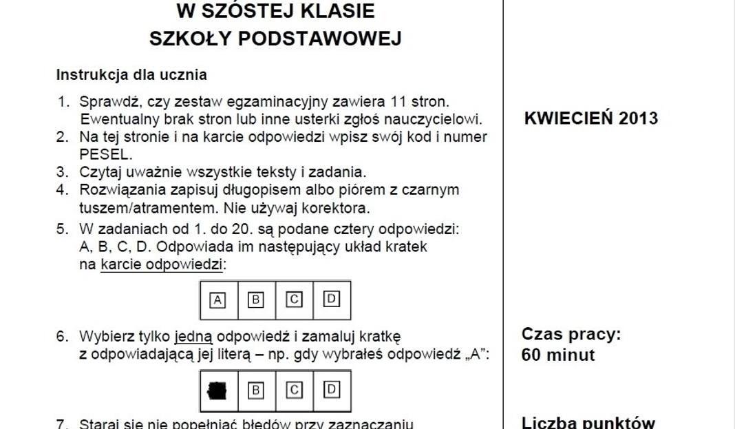 Sprawdzian szóstoklasisty 2014 CKE - zadania, arkusze, rozwiązania