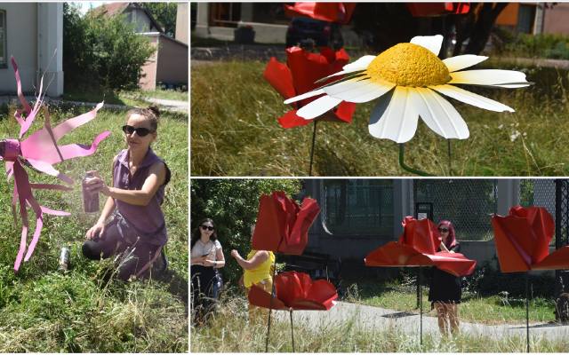 Potężne kwiaty budzą zainteresowanie odwiedzających Park Strzelecki w Tarnowie. Rzeźby mają za zadanie zwracać uwagę na żywe rośliny
