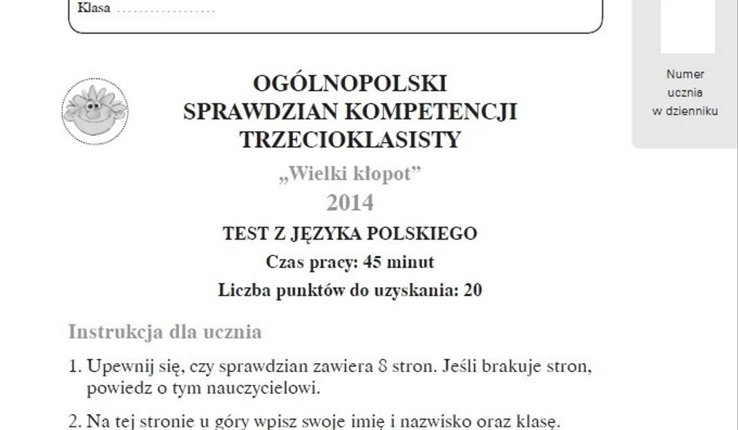 Sprawdzian trzecioklasisty 2014 z OPERONEM. ARKUSZ I ODPOWIEDZI testu z