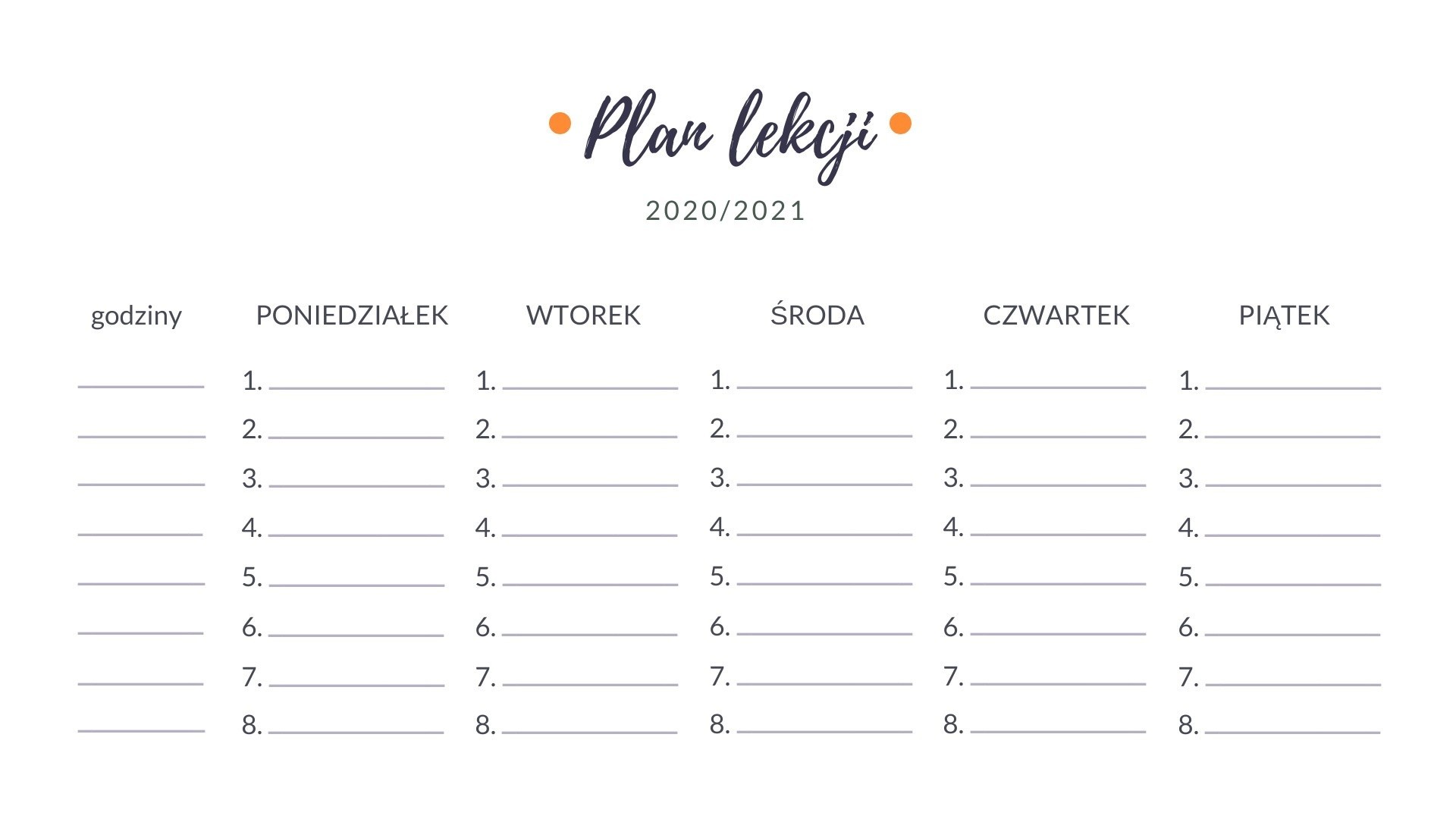 Plan lekcji DO DRUKU dla dzieci i młodzieży 2020/2021. Wzory planów