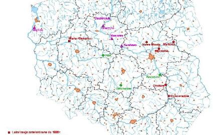 Mapa lokalizacji EJ z opracowania Hydroenergo Wejherowo. Tutaj również są Chotcza i Kozienice.