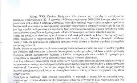 Pismo adresowane do Prezesa PZPN Grzegorza Laty oraz do Wydziału Gier PZPN.